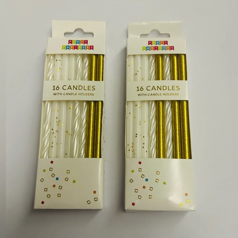 New 32 Candles Gold Metallic White with Gold Dots White Candle made in Cambodia
